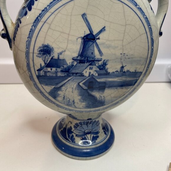 RARE ANTIQUE DUTCH DELFT HOLLAND PORCELEYNE FLES VASE DUTCH SCENERY Windmill - Picture 3 of 16